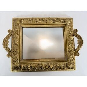 Mirrored Vanity Tray With‎ Handles ornate Gold Trinket Tray Vintage